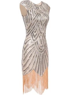 Discount Retro Stage [US Warehouse] Pink 1920s Tassel Gatsby Flapper Dress