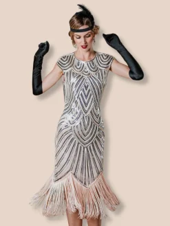 Discount Retro Stage [US Warehouse] Pink 1920s Tassel Gatsby Flapper Dress