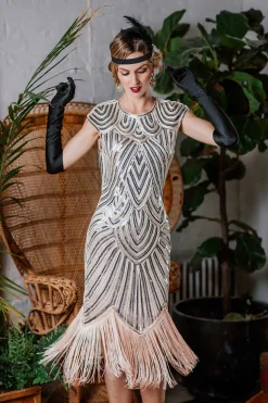 Discount Retro Stage [US Warehouse] Pink 1920s Tassel Gatsby Flapper Dress