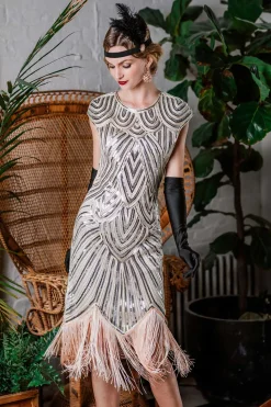 Discount Retro Stage [US Warehouse] Pink 1920s Tassel Gatsby Flapper Dress