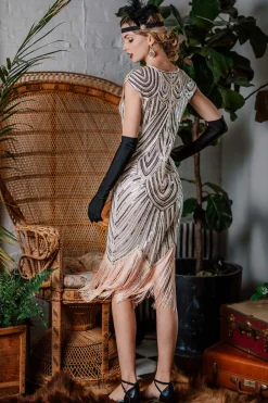 Discount Retro Stage [US Warehouse] Pink 1920s Tassel Gatsby Flapper Dress