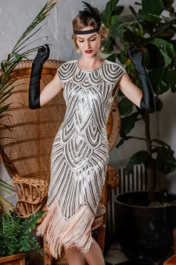Online Retro Stage [US Warehouse] Pink 1920s Tassel Gatsby Flapper Dress