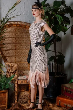 Online Retro Stage [US Warehouse] Pink 1920s Tassel Gatsby Flapper Dress