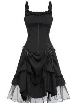 Discount Retro Stage [US Warehouse] [Plus Size] 1950s Halloween Mesh Swing Dress Black