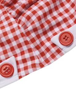 Best Retro Stage [US Warehouse] [Plus Size] Gingham 1950s Halter Bowknot One-piece Swimsuit