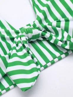 Sale Retro Stage [US Warehouse] [Plus Size] 1950s Retro Halter Stripes Bikini Set Green