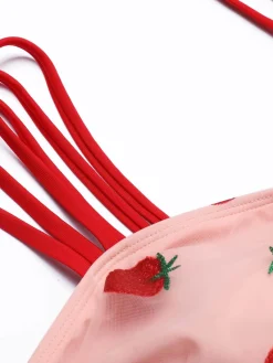 Best Retro Stage [US Warehouse] [Plus Size] 1950s Lace Strawberry Cami Tankini Set Pink