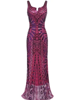 Sale Retro Stage [US Warehouse] 1920s Sequined Maxi Dress Purple