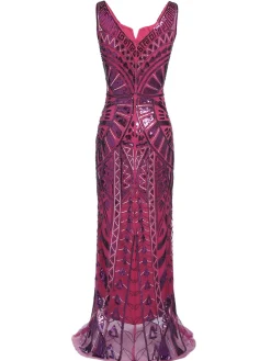 Sale Retro Stage [US Warehouse] 1920s Sequined Maxi Dress Purple