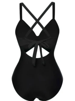 Best Retro Stage [US Warehouse] Red & Black 1940s Hollow Waist Patchwork Swimsuit