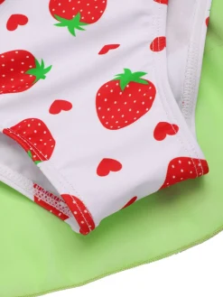 Fashion Retro Stage [US Warehouse] Red & Green 1940s Strawberry Bow Swim Dress Bright Green