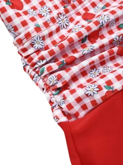 Best Retro Stage [US Warehouse] 1950s Apple Plaid Wrapped Swimsuit Red