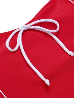 Clearance Retro Stage [US Warehouse] 1940s Bow Straps One-Piece Swimsuit Red