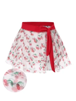 Discount Retro Stage [US Warehouse] 1950s Cherry Tie Waist Cover Up Red