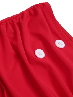 Best Retro Stage [US Warehouse] 1950s Halter Ruffle Cherry Bikini Set Red