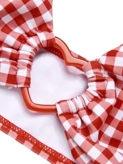 Sale Retro Stage [US Warehouse] 1950s Halter Heart Plaids Swimsuit Red