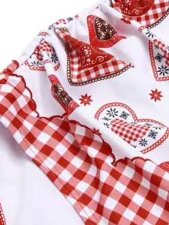 Sale Retro Stage [US Warehouse] 1950s Halter Heart Plaids Swimsuit Red