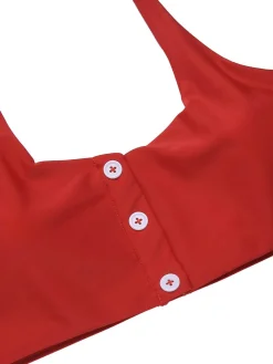 Online Retro Stage [US Warehouse] 1950s Halter Plaids Swimsuit Red