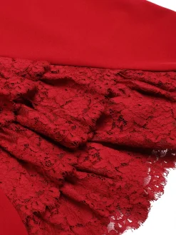 Clearance Retro Stage [US Warehouse] 1960s Lace Long Sleeves Patchwork Dress Red