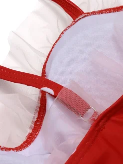 Online Retro Stage [US Warehouse] 1950s Mesh Polka Dot Swimsuit Red