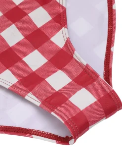 Best Retro Stage [US Warehouse] 1950s Plaids Added Bowknot Swimsuit Red