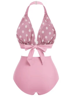 Outlet Retro Stage [US Warehouse] Red 1950s Polka Dot Halter Separate Swimsuit
