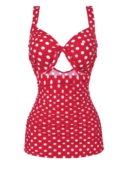 Hot Retro Stage [US Warehouse] 1940s Polka Dot Strap One-Piece Swimsuit Red
