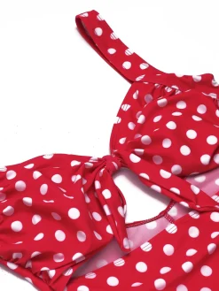 Hot Retro Stage [US Warehouse] 1940s Polka Dot Strap One-Piece Swimsuit Red