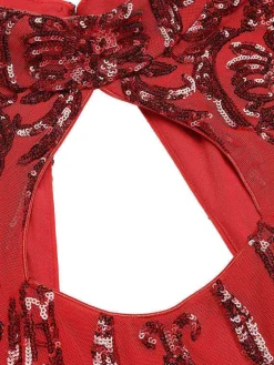 New Retro Stage [US Warehouse] 1920s Sequined Keyhole Dress Red