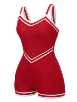 Hot Retro Stage [US Warehouse] 1940s Solid Patchwork V-Neck Swimsuit Red