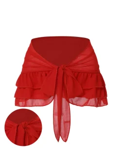 Outlet Retro Stage [US Warehouse] Red 1960s Solid Chiffon Skirt Cover-Up