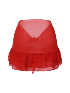Outlet Retro Stage [US Warehouse] Red 1960s Solid Chiffon Skirt Cover-Up