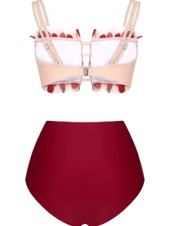 Hot Retro Stage [US Warehouse] 1940s Strawberry Mesh Strap Swimsuit Red