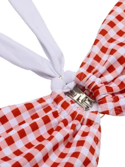 Discount Retro Stage [US Warehouse] Retro 1940s Plaid Halter Bikini Set Red