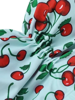 Sale Retro Stage [US Warehouse] Retro 1950s Cherry Summer Halter Swimsuit Light Green