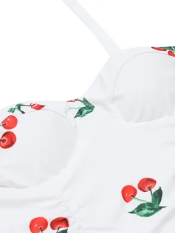 Sale Retro Stage [US Warehouse] Retro 1950s Cherry Summer One-piece Swimsuit White