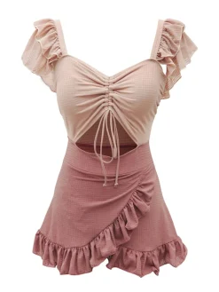 Outlet Retro Stage [US Warehouse] Retro 1940s Ruffled Keyhole Swimsuit Rosepink