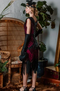 Sale Retro Stage [US Warehouse] 1920s Flapper Sequin Dress Rose Red