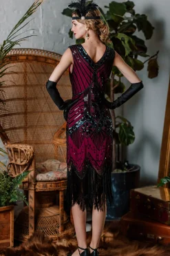 Sale Retro Stage [US Warehouse] 1920s Flapper Sequin Dress Rose Red
