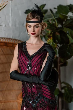 Sale Retro Stage [US Warehouse] 1920s Flapper Sequin Dress Rose Red