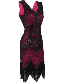 Sale Retro Stage [US Warehouse] 1920s Flapper Sequin Dress Rose Red