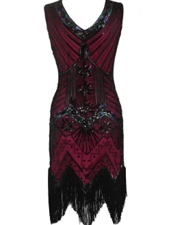 Sale Retro Stage [US Warehouse] 1920s Flapper Sequin Dress Rose Red