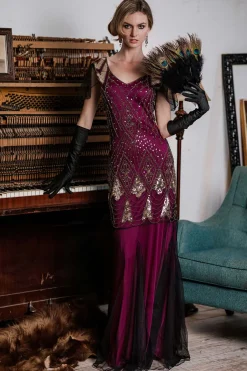 Hot Retro Stage [US Warehouse] 1920s Sequined Maxi Flapper Dress Rose red