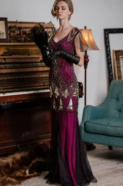 Hot Retro Stage [US Warehouse] 1920s Sequined Maxi Flapper Dress Rose red