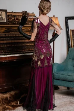 Hot Retro Stage [US Warehouse] 1920s Sequined Maxi Flapper Dress Rose red