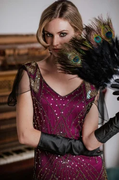 Hot Retro Stage [US Warehouse] 1920s Sequined Maxi Flapper Dress Rose red