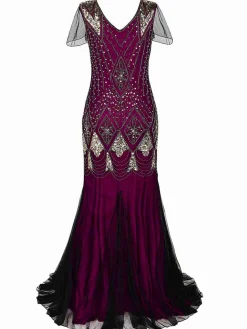 Hot Retro Stage [US Warehouse] 1920s Sequined Maxi Flapper Dress Rose red