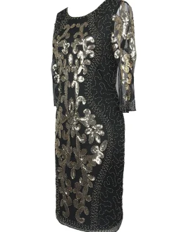 Hot Retro Stage [US Warehouse] 1920s 3/4 Sleeve Mesh Sequin Gatsby Dress Black