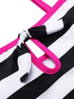 Hot Retro Stage [US Warehouse] 1960s Barbie Striped Hollow Bow Swimsuit Black