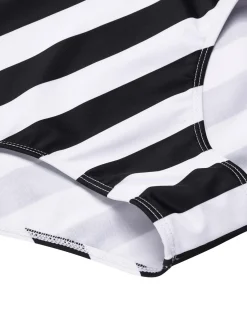 Hot Retro Stage [US Warehouse] 1960s Barbie Striped Hollow Bow Swimsuit Black